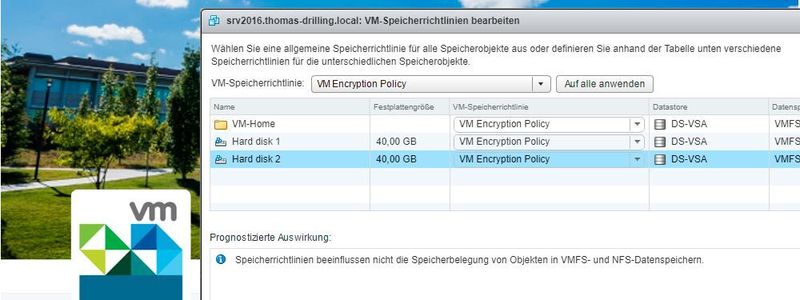 Das Verschlüsseln erfolgt bei vSphere auf Hypervisor-Level und damit agnostisch für die VM.