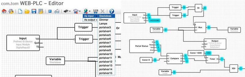 Über das Webinterface der Cloud können Maschinensteuerungen sowohl konfiguriert als auch mit programmiert werden. Grafische Oberflächen wie die WEB-PLC von Beck IPC sorgen für eine einfache Benutzerführung ohne die Syntax einer Programmiersprache erlernen zu müssen.