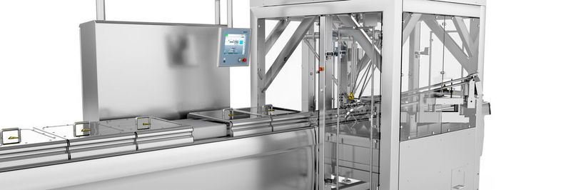 Diese Lösung erlaubt das kontrollierte und prozesssichere Einbringen von bis zu 300 vorgefüllten Glas- oder Kunststoffspritzen pro Minute in die Packungsmulden.
