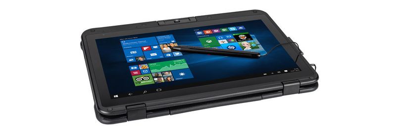 Das stoß- und wasserfeste Convertible-Notebook Bluechip Travelline C11W1 kann auch mittels Stift bedient werden. Das Display misst 11,6 Zoll in der Diagonale.