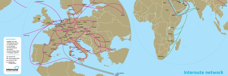 Interoute wirbt mit einem globalen, privaten Netzwerk und leistungsorientiertem Routing.