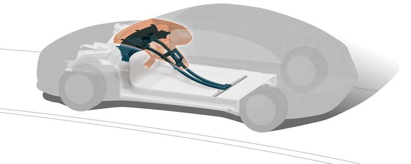 Der Carbon Carrier ist das Konzept eines Instrumententafelträgers mit zusätzlichen Funktionen. Die geschwungenen Elemente nehmen die Last auf und sehen durch die CFK-Optik hochwertig aus.