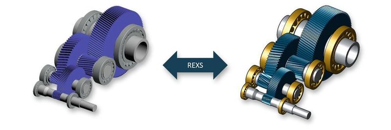 Datenaustausch in der Getriebeentwicklung: ein 3-stufiges Parallelwellengetriebe von SEW in Bearinx und der FVA-Workbench.
