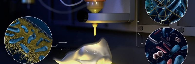 Mit der neuen Technik lassen sich biochemische Minifabriken mit unterschiedlichen Bakterien auf komplexe Oberflächen drucken.