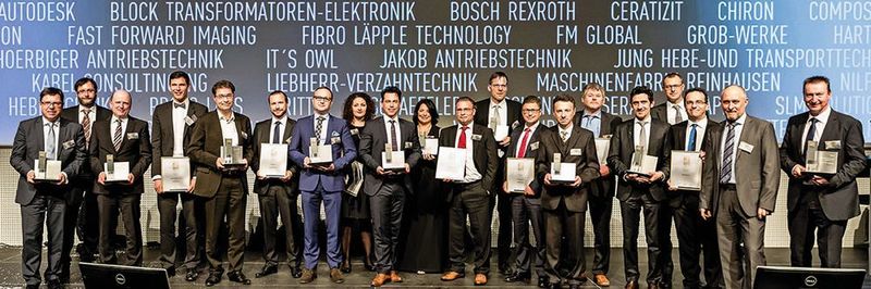 Die Gewinner des Best of Industry Award 2017. Zu den strahlenden Siegern gehörten Unternehmen wie Autodesk, Jungheinrich, Kabel Consulting, Liebherr-Verzahntechnik, Rittal, Schaeffler, Serapid und Waldrich Coburg.
