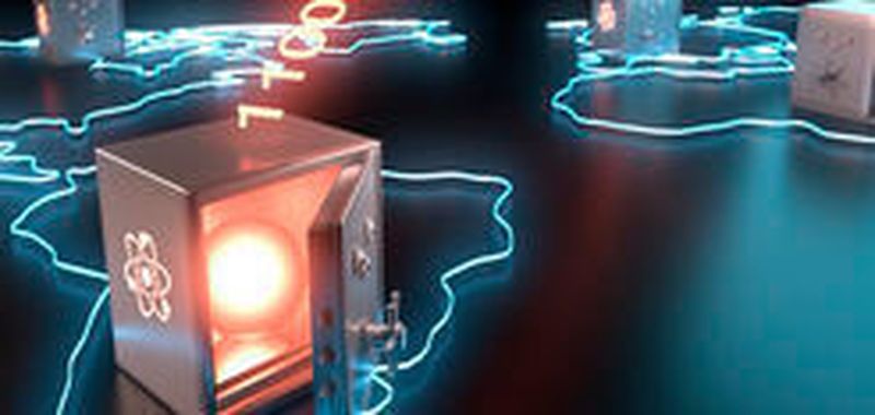 Künstlerische Darstellung der globalen Teleportation von Quantenbits.