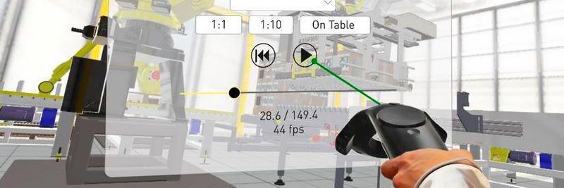 Mit Visual Components Experience (VCE) können Fachleute aus der Produktionsbranche ihre Pläne und 3D-Simulationen, die sie mit Visual Components 4.0 Produkten erstellt haben, in Virtual Reality präsentieren.