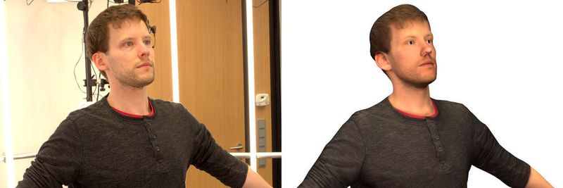 Um das neue Verfahren zu testen, ließ sich der Doktorand Jascha Achenbach gleichzeitig von 40 Kameras fotografieren. Zehn Minuten später war die virtuelle Version des Forschers fertig.