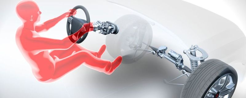 Bei dem „Steer-by-Wire-System“ wird die mechanische Verbindung zwischen den Rädern und dem Lenkrad durch eine elektronische Kommunikation der Aktuatoren in Lenksäule und Lenkgetriebe ersetzt.