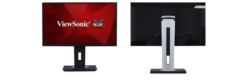 Das 24-Zoll-Full-HD-Display des Viewsonic VG2448 ist höhenverstellbar und in die Vertikale drehbar. Für weite Blickwinkel ohne Farb- und Kontrastveränderung sorgt ein IPS-Panel.