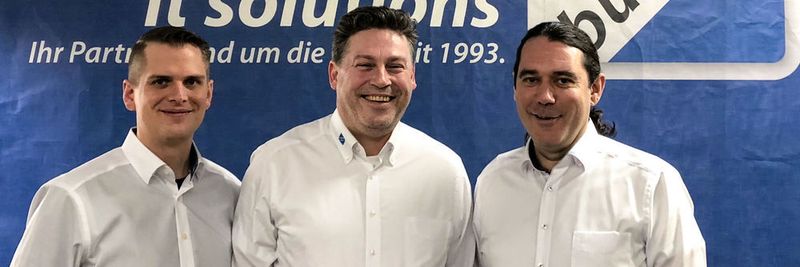 Bükotec-Chef Michael Illig (m.) gehört jetzt mit seinem Systemhaus zur Netgo-Gruppe, die von Benedikt Kisner (l.) und Patrick Kruse geführt wird.