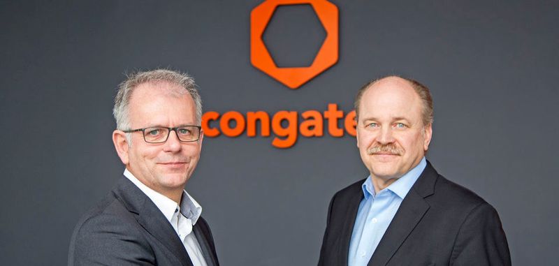 Jason Carlson (rechts), CEO congatec, und Gerd Lammers, Geschäftsführer Real-Time Systems, sind sich einig: RTS wird eine hundertprozentige Tochtergesellschaft von congatec.