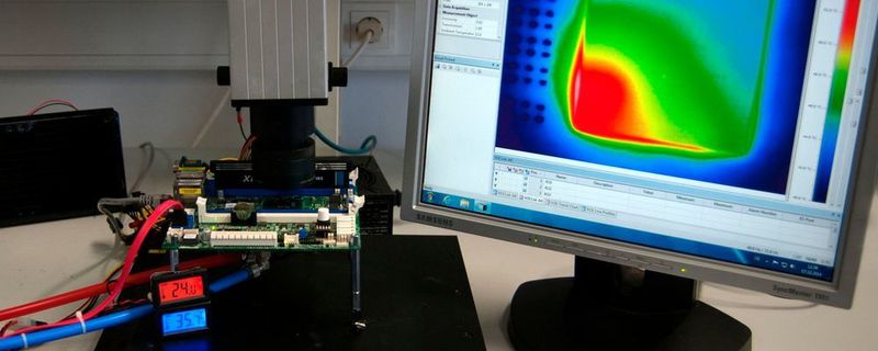Ein intelligentes Fieberthermometer für Mirkochips: Versuchsaufbau zur Überwachung eines Computerchips mit Infrarotkameras.