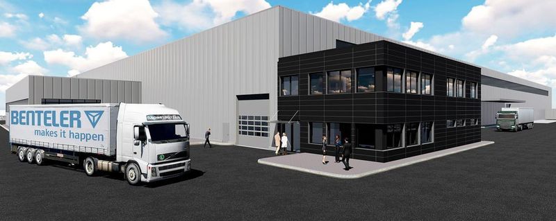 Benteler baut sein Geschäftsfeld Elektromobilität in Deutschland weiter aus und vergrößert am Standort Schwandorf seine Produktions- und Grundstücksfläche – die Visualisierung zeigt, wie das aussehen soll.