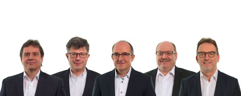 Die Swoboda-Geschäftsführung ab Juli 2018: (v. li.) Harald Schöpp, Dirk Müller, Christian Göser, Michael Follmann, Clemens Bauernfeind.