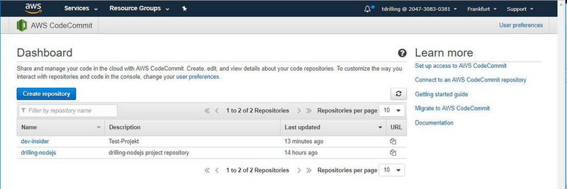 AWS CodeCommit macht keine Einschränkung hinsichtlich der Größe von Repositories oder der Dateitypen, die gespeichert werden können.