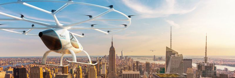 In zehn Jahren bereits sollen die ersten vollausgebauten Volocopter-Lufttaxi-Systeme Realität sein.