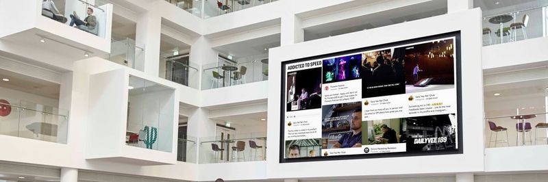 Eine Social Media Wall bringt das Leben aus den sozialen Kanälen nicht nur auf Bildschirme, sondern auf jede geeignete Form von Projektionsfläche.