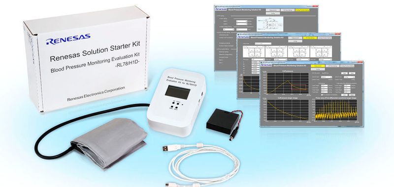 Enthalten sind ein Drucksensor, eine Armmanschette, eine Pumpe, ein elektronisch gesteuertes Ventil, ein LC-Display sowie ein Referenzboard mit einem ASSP.