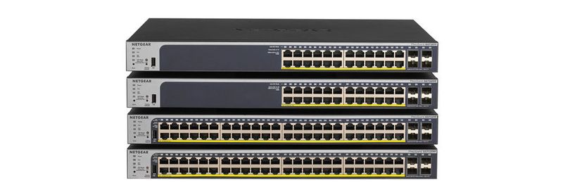 Die vier Smart Managed Pro Switches GS728TPv2, GS728TPPv2, GS752TPv2 und GS752TPP mit 24 oder 48 Gigabit-Ethernet-Ports unterstützen Power-over-Ethernet (PoE+).