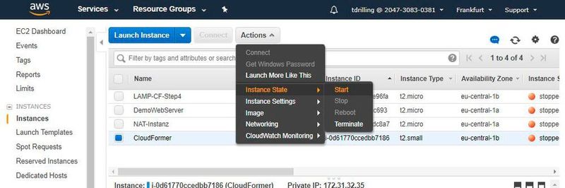 Über die Actions-Schaltfläche lässt sich der Webserver starten.