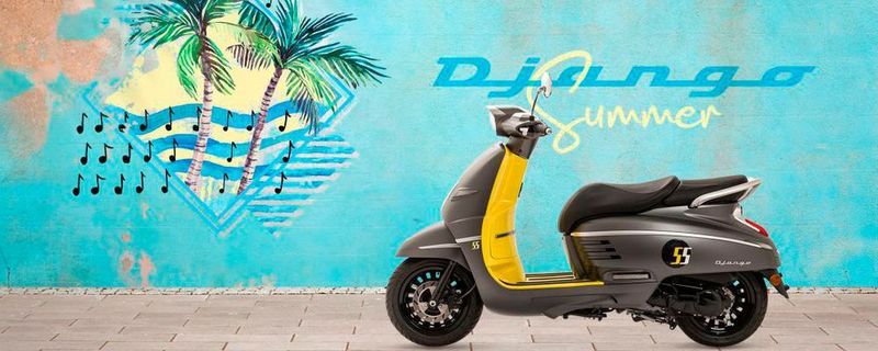 Das Design des „Django Summer“ soll eine Kombination aus Einzelgänger und Neo-Retro sein und ist an den legendären Peugeot S55, den ersten Roller der Löwen-Marke, angelehnt.