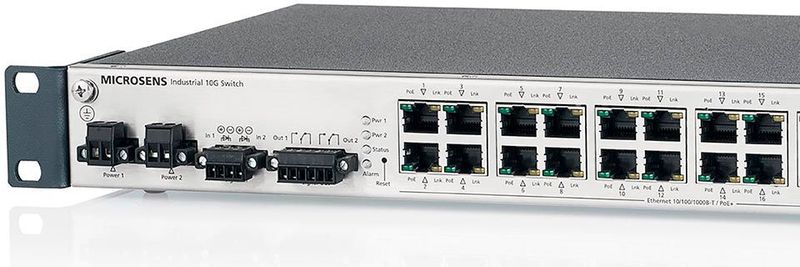 Der 10G Profi Line Rack Switch von Microsens ist vorwiegend für den Einsatz im Industrieumfeld vorgesehen.