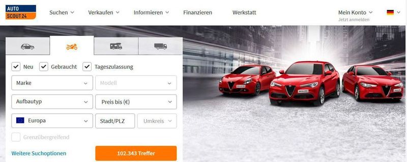 Die Sektion Motorräder des Online-Marktplatzes Autoscout24 weist gegenwärtig rund 102.000 Offerten europaweit aus. In Deutschland sind es gut 44.000.