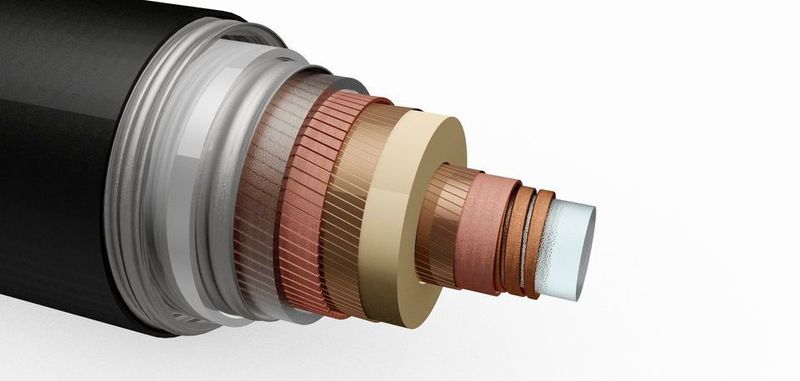 Grafische Darstellung des am KIT entwickelten konzeptionellen Supraleiterkabels für die Teilerdverkabelung. Die der Supraleitertechnologie könnte als Alternative für herkömmliche Leistungskabel auf kurzen Abschnitten des Netzes zum Einsatz kommen.