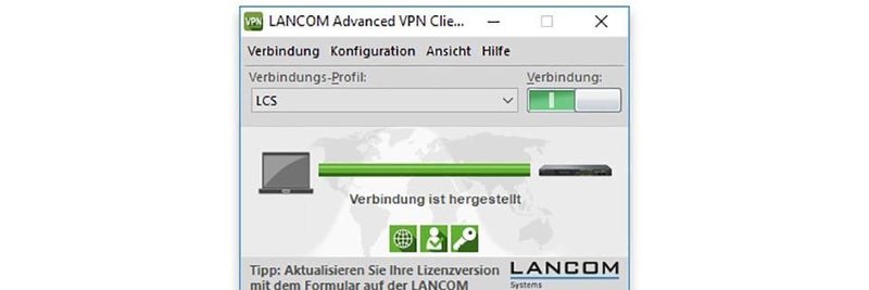 Mit dem Lancom Advanced VPN Client können sich mobile Mitarbeiter über einen verschlüsselten Zugang in das Unternehmensnetzwerk einwählen.