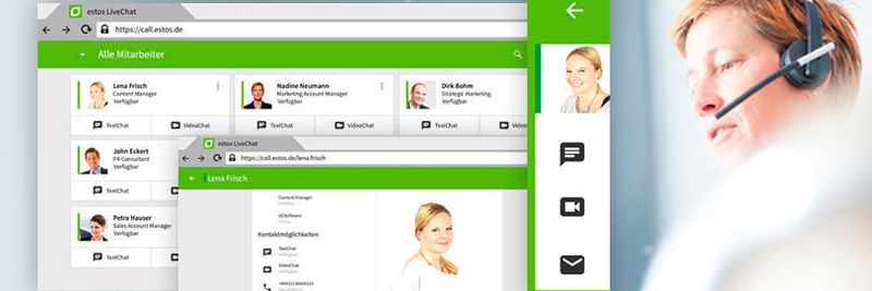 Die Software zeigt Profilbild, Verfügbarkeit und Kontaktinformationen des Ansprechpartners an.