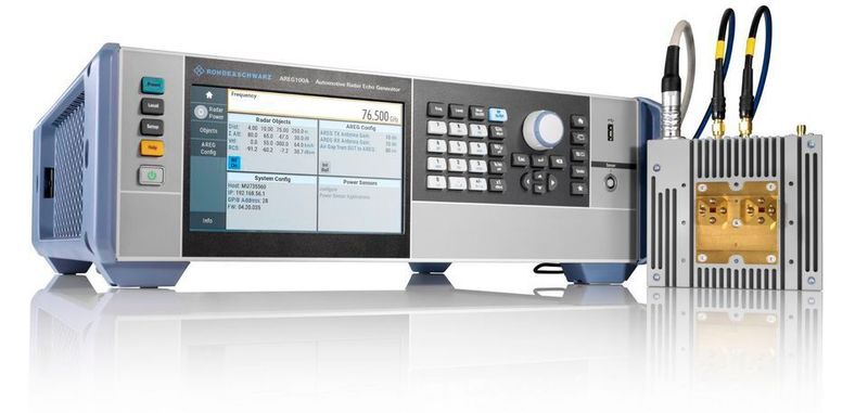 Der Automotive-Radar-Echo-Generator R&S AREG100A testet Radarsensoren sowohl im ISM-Band mit 24 GHz als auch im E-Band bei 77 GHz bzw. 79 GHz.