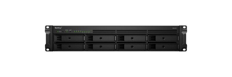 Mit seinen acht Laufwerksfächern bietet die Synology Rackstation eine Rohkapazität von bis zu 96 TB. Mit der Erweiterungseinheit RX418 sind bis zu 144 TB möglich.