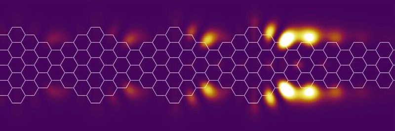Simulation der Rastertunnelspektrosokpie: Theoretische Vorhersage wie die zu erwarteten Quantenzustände am Ende des Karosegmentes im Experiment aussehen sollten.