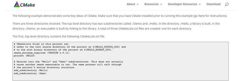 Auf der Webseite CMake.org finden sich nützliche Beispiele und Ressourcen für das Build-Management.
