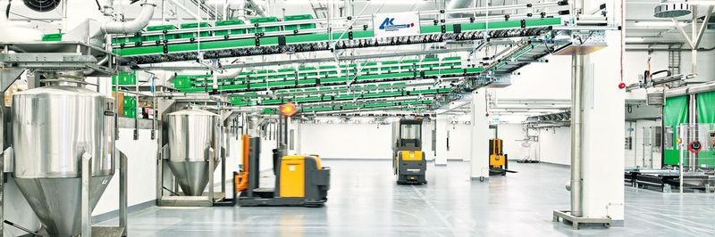 Die Containerbefüllung in der Hügli-Produktionsanlage für Trockenmischprodukte mit angeschlossenem Logistikzentrum.
