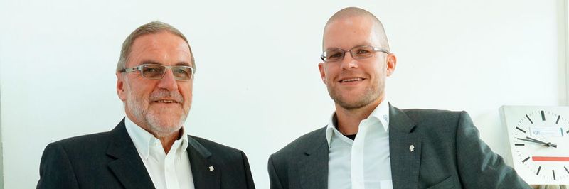 Markus Echtermeyer (rechts) stellt sich auf der Messe als Nachfolger seines Vaters Peter Echtermeyer vor.