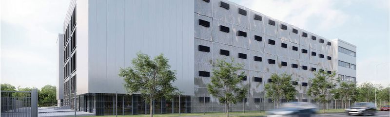 Blick auf das Cyrus-One-Rechenzentrum in Frankfurt Sossenheim mit der Bezeichnung "Frankfurt II".
