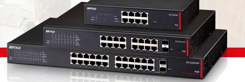 Die Managed und Unmanaged Multi-Port-Gigabit-Switches von Buffalo stecken in Metallgehäusen.