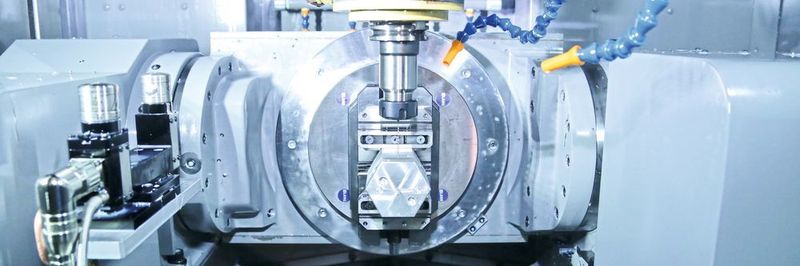 Der ausgeklügelte Dreh- Schwenktisch der OKK VC-X350 ermöglicht die Bearbeitung sperriger Werkstücke auch auf kleinstem Raum.