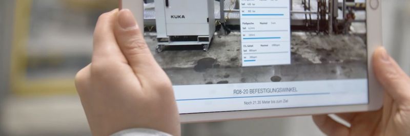 Die AR-Software hilft bei der Orientierung in großen Fabrikhallen und bei der Kommunikation mit Maschinen und Anlagen.