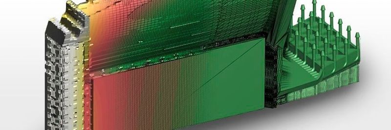 Projected distortion field of an instrumented stator blade made of Ti64 using the DMLS method after separation from the manufacturing platform.