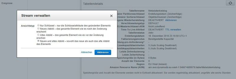 Über einen Stream erhält DynamoDB die Informationen über jede Änderung an den Datenelementen der Tabelle.