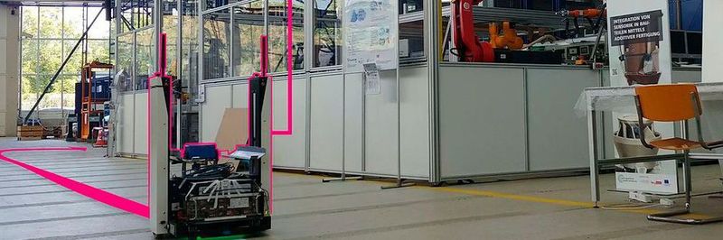 Roboter im Einsatz bei Osram: Im Campus-Netz fahren autonome Transortfahrzeuge (automated guided vehicles = AGV).