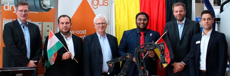 Deutschland und Indien arbeiten eng zusammen (v.l.n.r): Christian Meyer (Commonplace Robotics), Alexander Mühlens (Igus), Günther Starke (APS), Vangapandu Venkatanagaraju (Beauftragter der indischen Regierung), Till Quadflieg (APS) und Kai Schmitz (Igus).