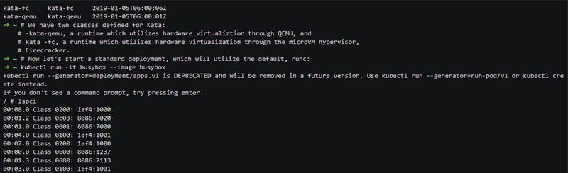 Die Version 1.5 von Kata Containers unterstützt nun den AWS-Hypervisor „Firecracker“; dazu gibt es ein Video: https://asciinema.org/a/219790
