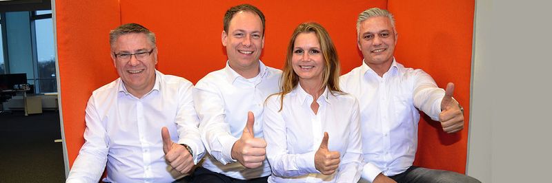 Das Führungsteam von Acmeo – (v. l.) Udo Schillings (Marketing & Herstellermanagement), Henning Meyer (CEO), Isabelle von Künßberg (Akademie & Personal) und Marcel Künzenbach (Vertrieb) – blickt der Zukunft innerhalb der Infinigate-Gruppe optimistisch entgegen.