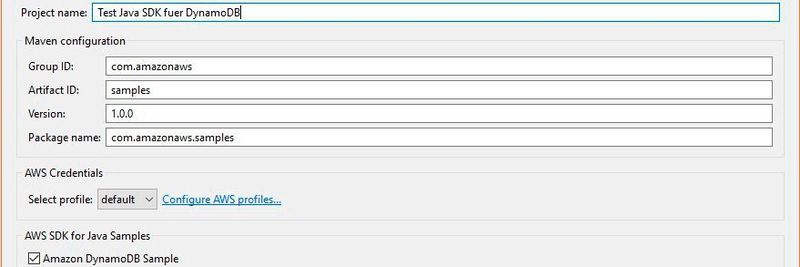 Über die Eclipse-Umgebung lässt sich der Sample-Code für ein Java-DynamoDB-Projekt laden.