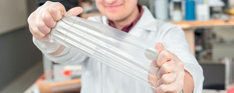 Die Sensormatrix besteht aus sehr dünnen Schichten aus anpassungsfähigen Materialien, die unterschiedliche elektromechanischen Eigenschaften haben.
