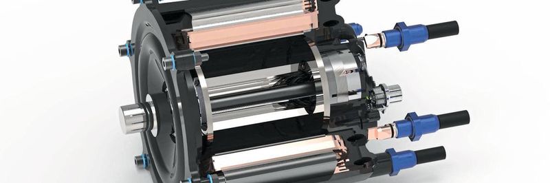 Schnittdarstellung des leichten Elektromotors in Kunststoffbauweise.